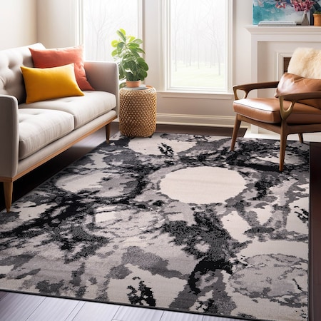 World Rug Gallery Contemporary Abstract Circles Non Shedding Soft Area Rug 7' 10 x 10' Black 389BLACK8x10